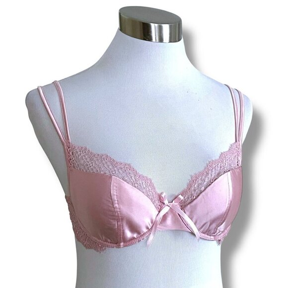 Miss Naory 34B Bra Pink Silk Satin Lace Underwire Demi Foam Lined Cups Italy - Picture 2 of 8